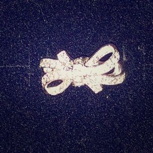 Diamonique Bow Design Ring 14K White Gold